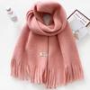 Winter Scarf For Women Sweet Pink Warm Shawls Wraps Female Thick Knitted Soft Long Tassel Shawl Neckwrap Solid Neckerchief