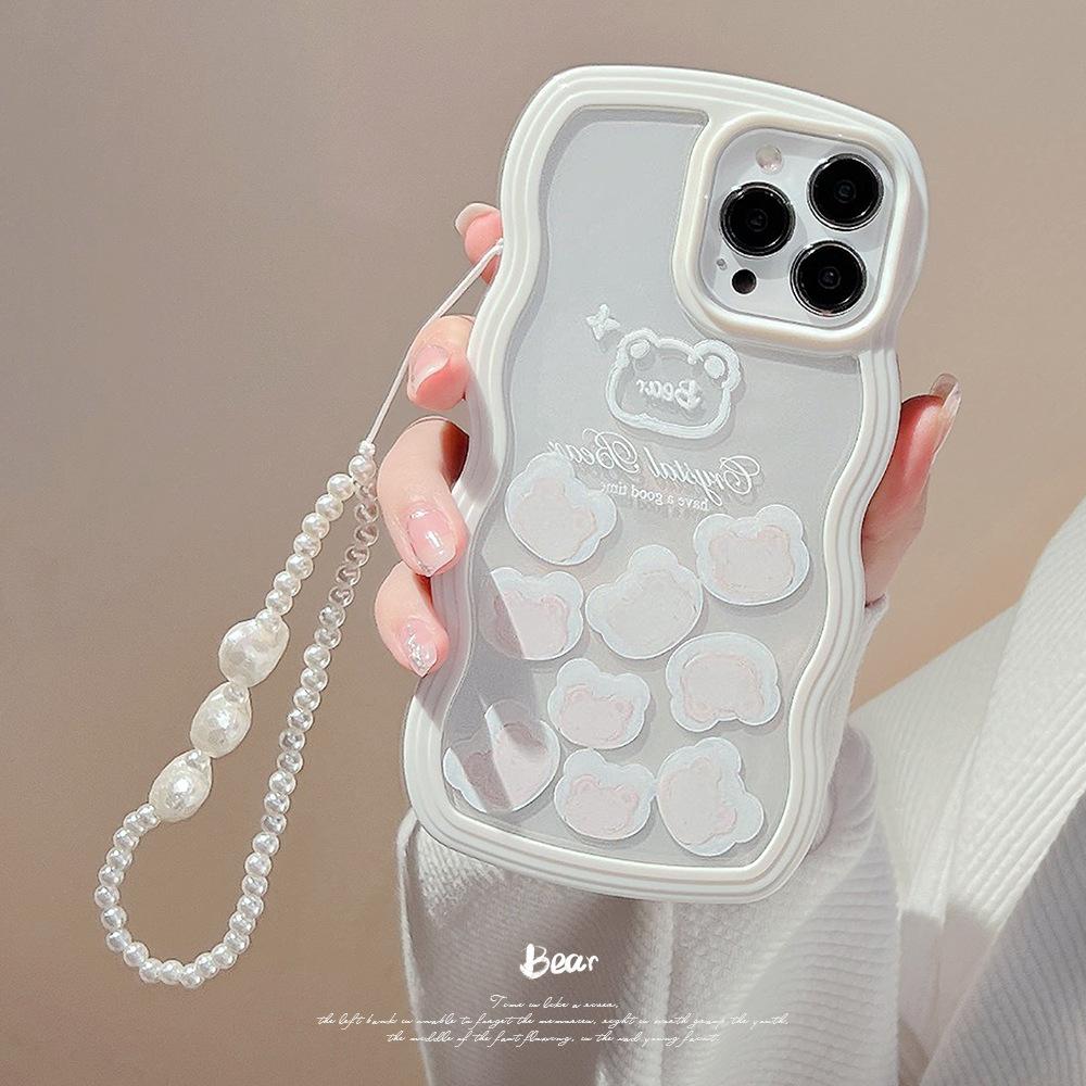 Original Cartoon Suitable for Iphone14promax Apple 16 Mobile Phone Case 12 Pearl Lanyard Xr Women 15 Luminescent Oil