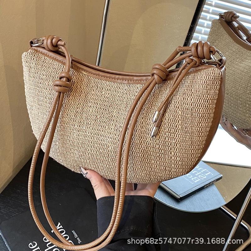 Woven Straw Bag Women's 2025 New Rainbow Dumpling Bag One-shoulder Armpit Bag Foreign Style Versatile Crossbody Bag