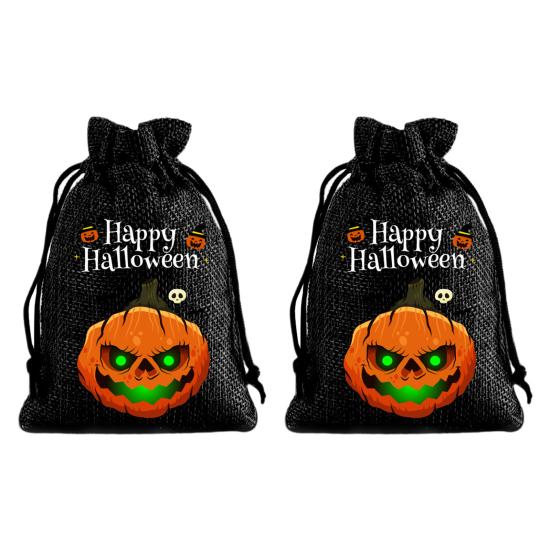 Стильные ручной работы Party Bags 2 шт. Хэллоуин Тыква на завязках для конфет и угощений, Ретро джутовые фестивальные сумки, Мешки для угощений на Хэллоуин, Портативные Goodie