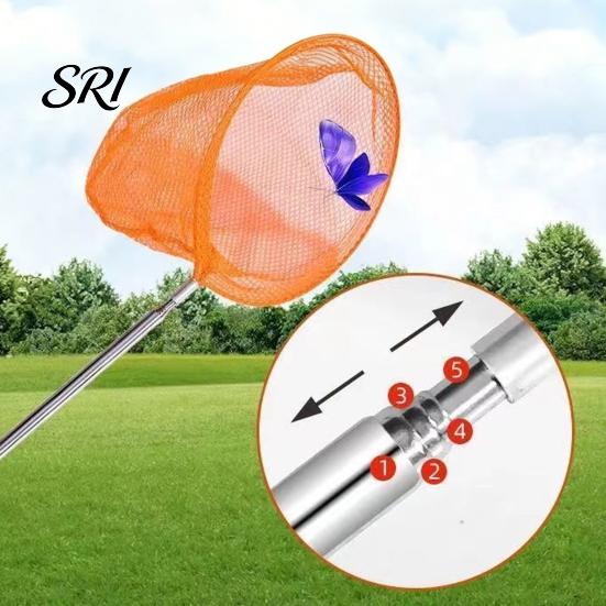 Retractable Fishing Net Kids Telescopic 5-Section Stainless Steel Pole Outdoor Catcher Butterfly Anti-slip Handle Lightweight Landing