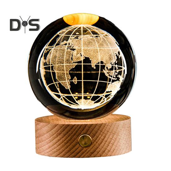 3D прозрачный шарообразный светильник, искусственный хрустальный шар, ночник с деревянной основой, работающий от USB, для декора спальни, гостиной