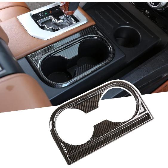 METYOUCAR ABS Plastic Front Seat Central Armrest Cup Holder Cup Trim Decor Sticker For Toyota Tundra 2014- (Carbon Fiber Pattern)