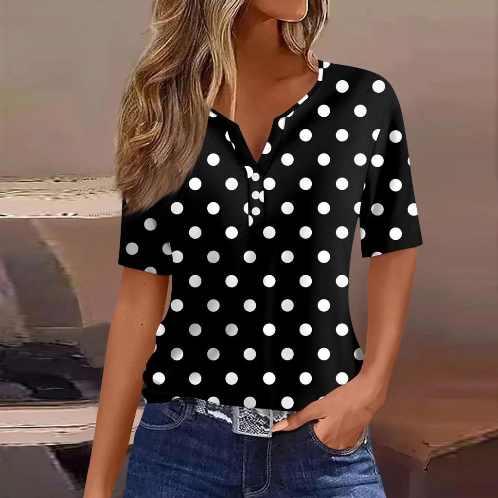 Women's T Shirt Tee Print Button Short Sleeve Daily Weekend Fashion Basic V- Neck Regular Top