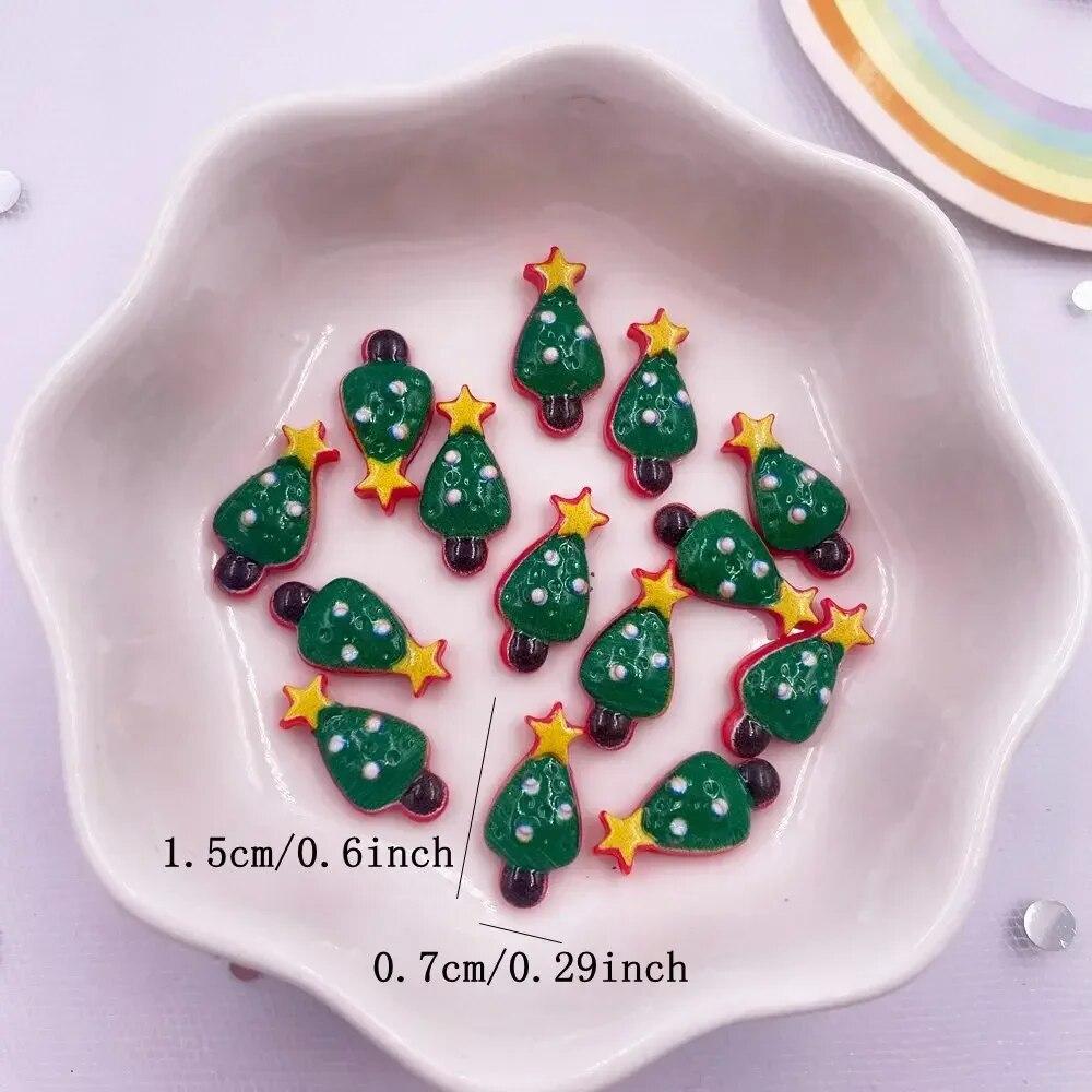 50pcs Resin Mini Colorful Christmas Snowman Tree Snowflower Deer Flat Back Figurines Nail Art DIY Scrapbooks Accessories