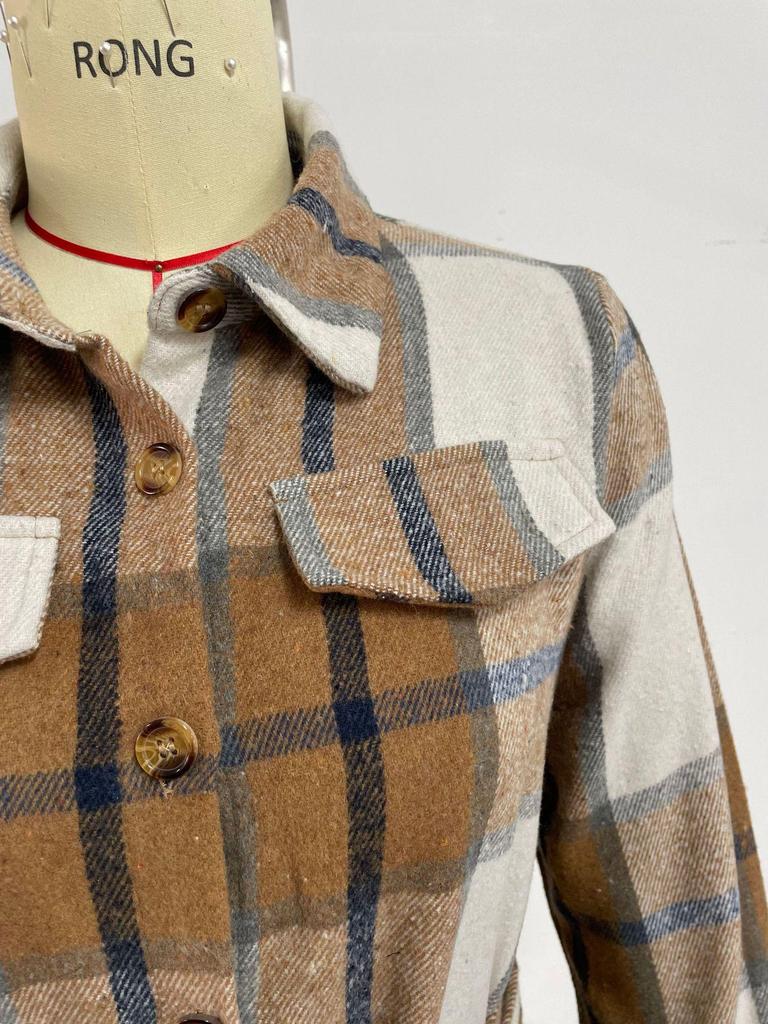 European American Plaid Long-Sleeve Dress with Tie Waist A-Line Skirt for Autumn/Winter Commuting.