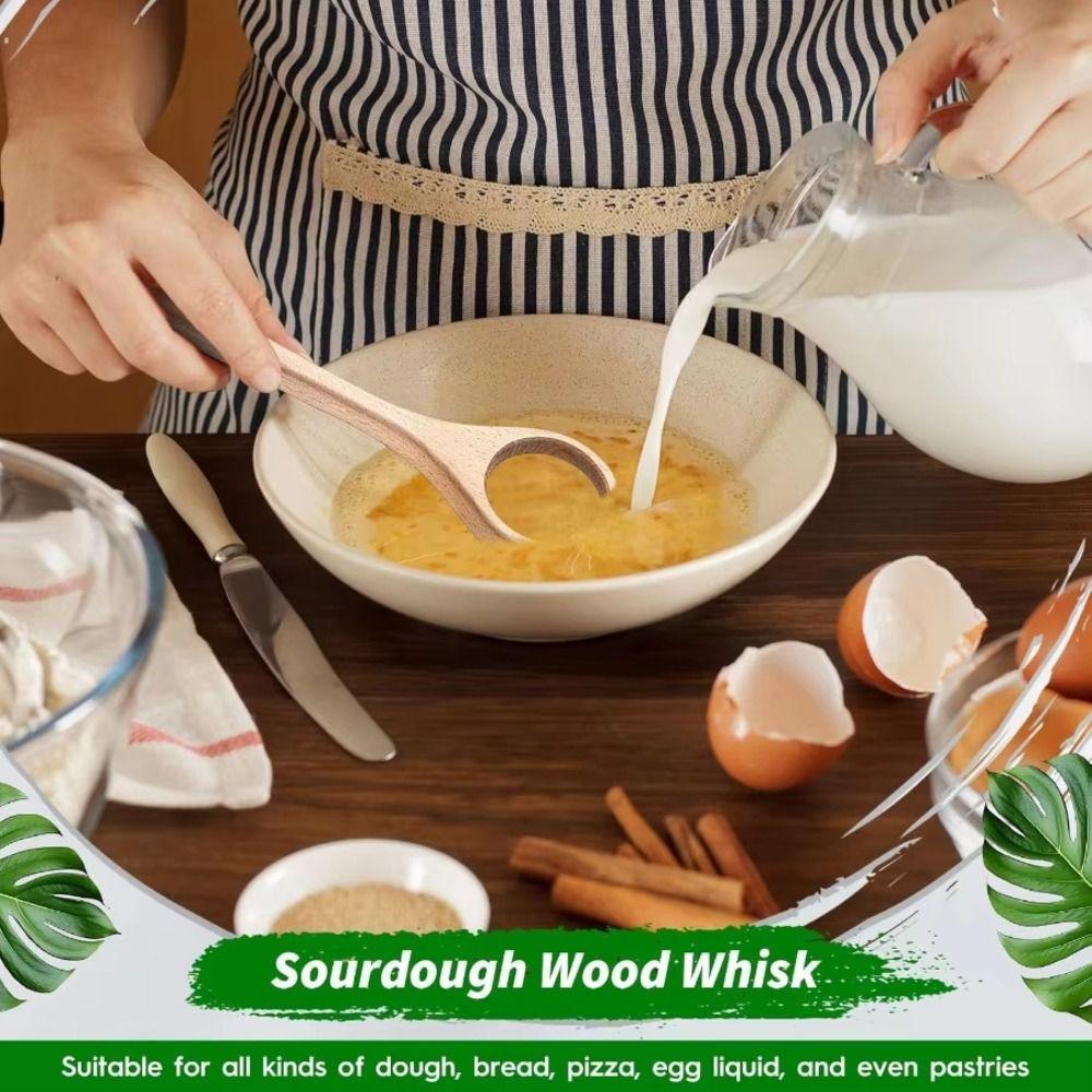 Long Handle Wooden Dough Whisk Comfortable Grip Manual Stirring Rod  Biscuits Preparation