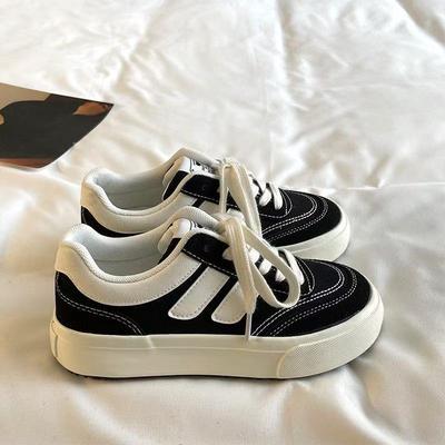 Черные парусиновые туфли на платформе женские летние универсальные маленькие белые туфли кеды новая нишевая повседневная спортивная обувь