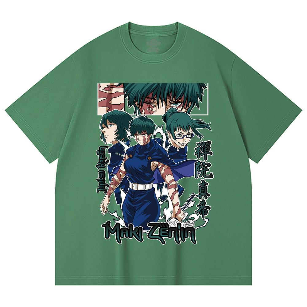 230 Gsm 100% Cotton Jujutsu Kaisen V43 Maki Print Unisex Heavy Cotton T Shirt