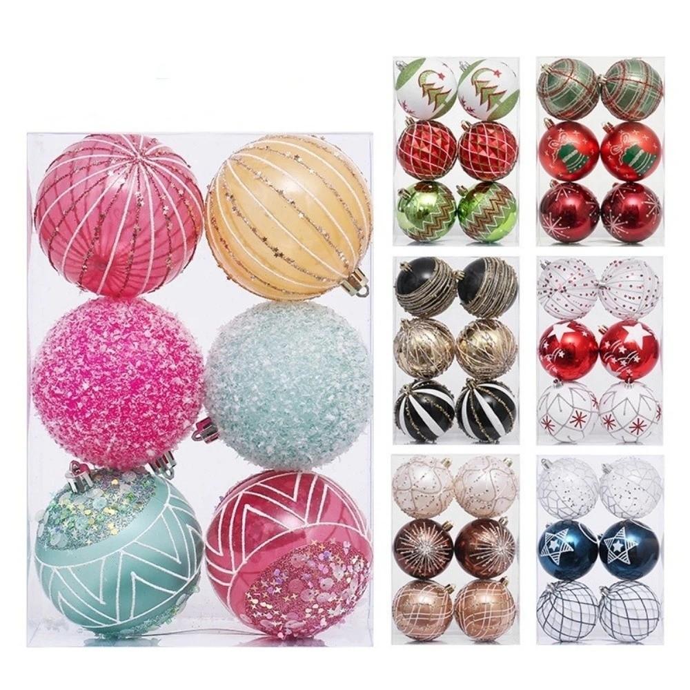 6PCS Colorful Glitter Painted Christmas Balls 8cm Xmas Hanging Ball Festival Party Decor