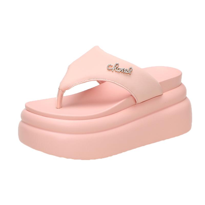 Fashion Women Clip Toe Chunky Platform Slippers for Summer 9CM Wedge Heels Flip Flops Woman Black Slip-On Thick Bottom Sandals Laides