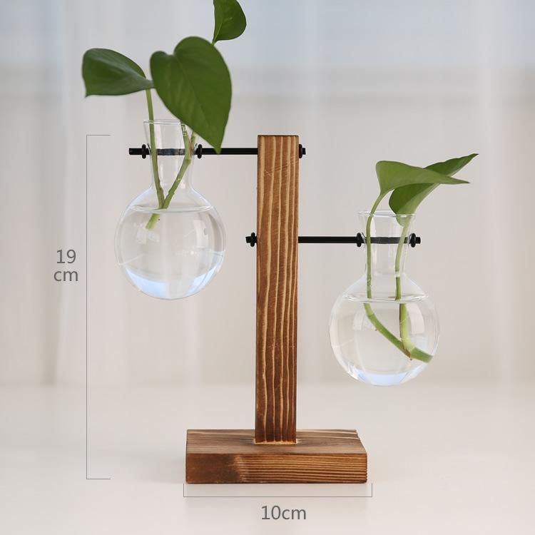 Creative Wooden Frame Hydroponic Glass Vase for Desktop Flower Arrangements