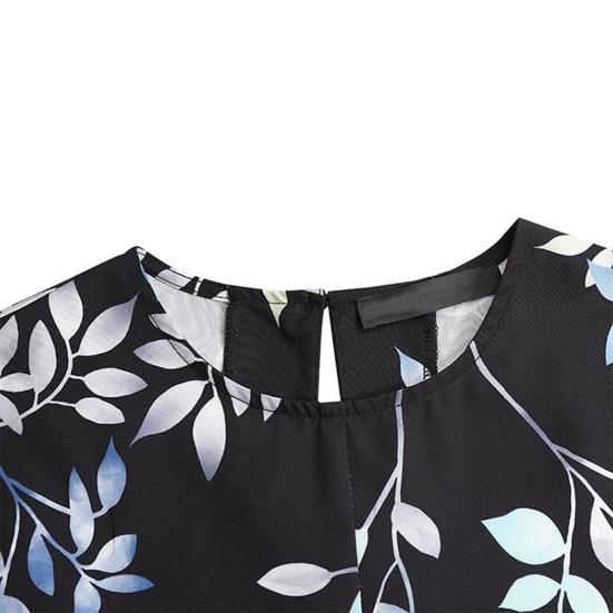 Женское винтажное длинное платье летнее с круглым вырезом и длинными рукавами, платье-свинг свободного кроя с принтом листьев, повседневное пляжное макси-платье для отпуска