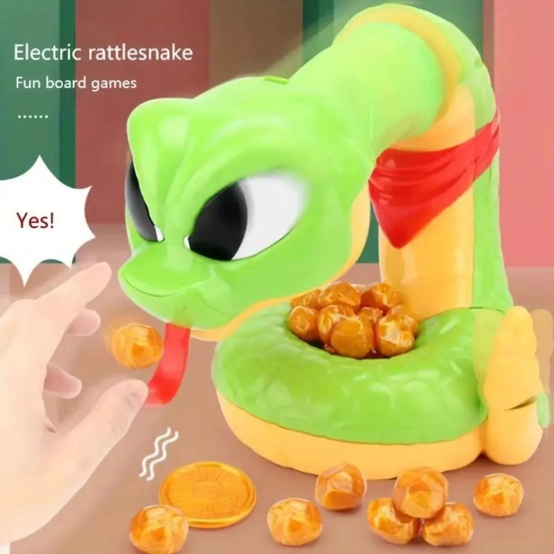 Kids Electric Rattlesnake Toy Battery Powered Desktop Trick Game with Cartoon Snake,Cowboy Hat Treasure Coins,Interactive Sound Effects for Christmas