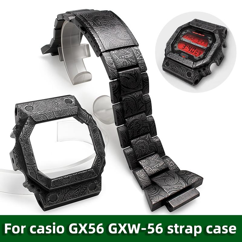 Ремешок для часов GX56/GWX56 + Металлическая рамка Корпус Ремешок для Casio G-Shock GXW56/GWX56BB - Нержавеющая сталь Серебристый/Черный + Инструменты для замены