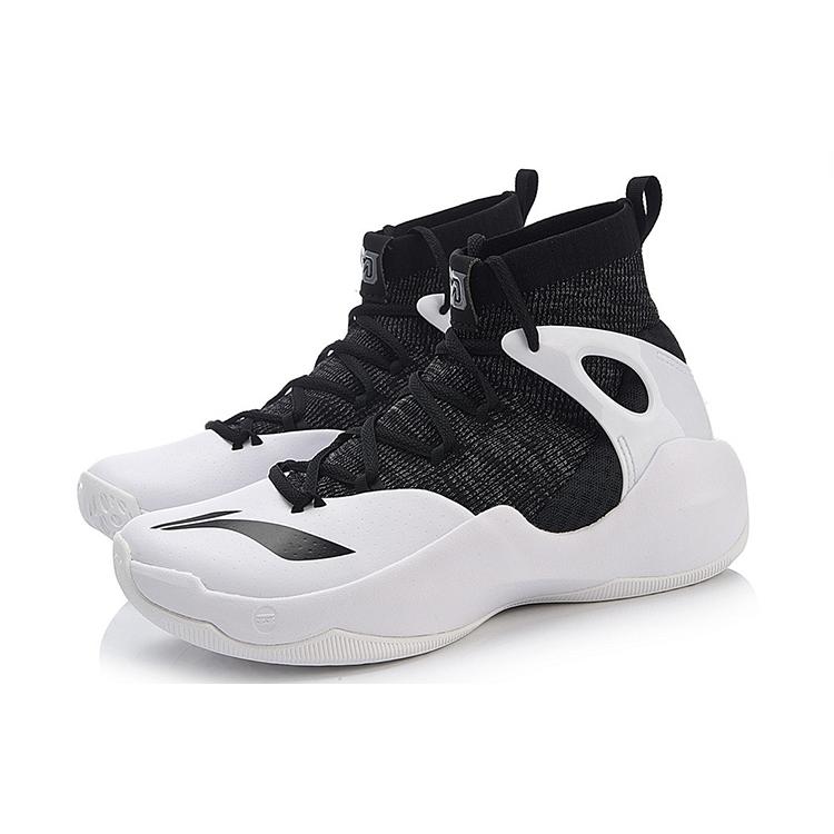 Li Ning SONIC 6 V2 Тканевая Амортизация Скользкая Устойчивость к Истиранию Высокие Баскетбольные Кроссовки Мужские Черно-Белые ABAN027-4