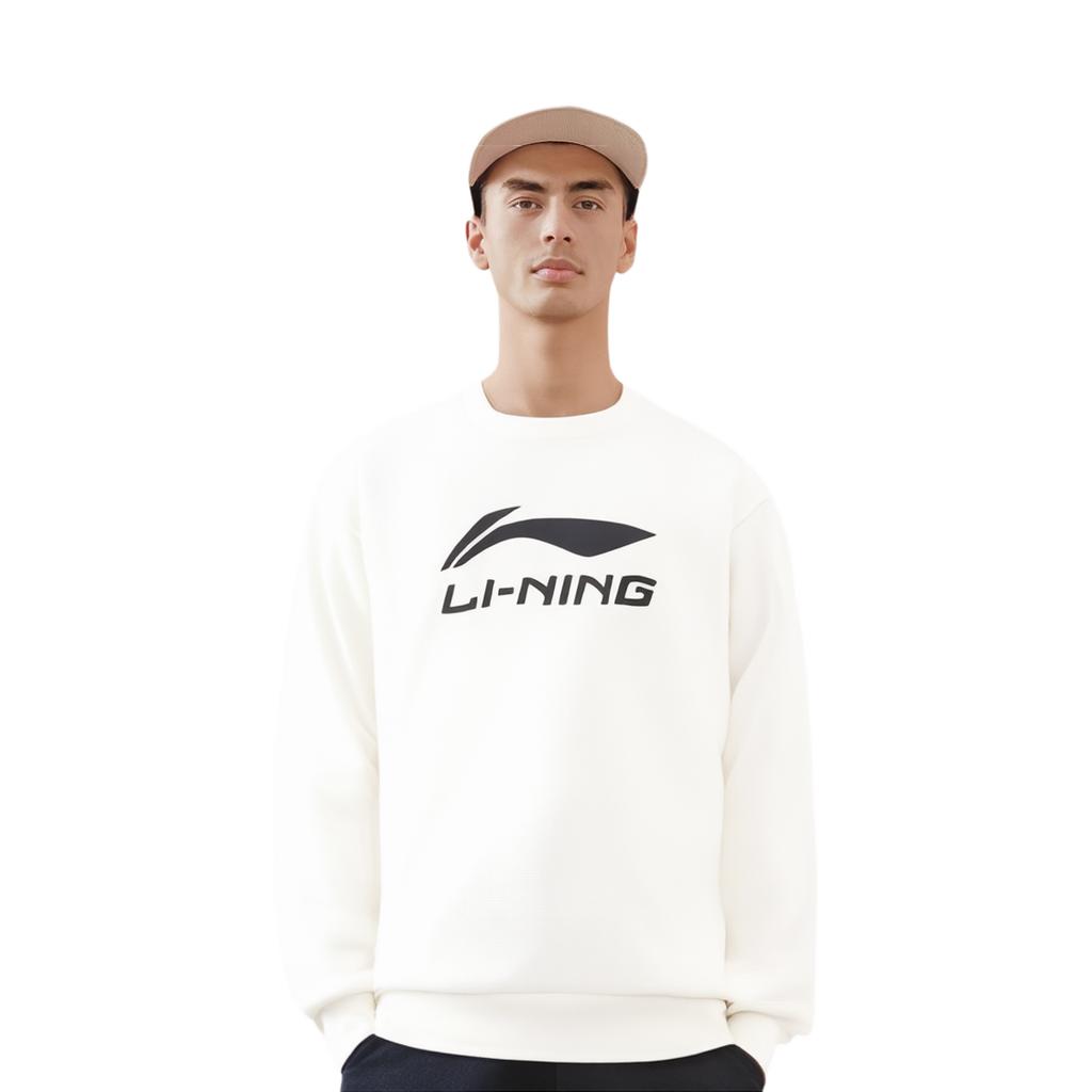 Li Ning Спортивная серия Тренд Повседневный Минималистичный Однотонный Пуловер с круглым вырезом Свободный свитшот Мужской свитшот Молочно-белый AWDV243-1