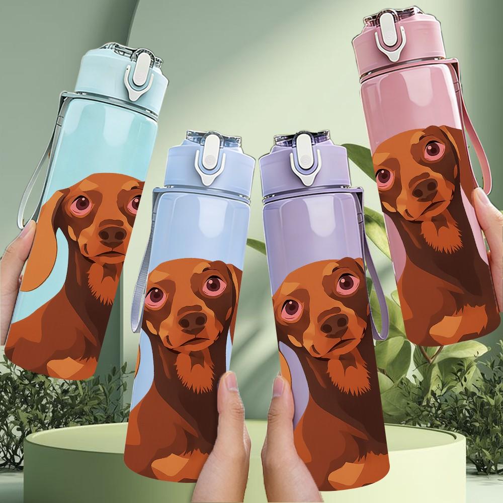 1PC Brown Dachshund Head Portrait 750ml Color Plastic Sports Water Bottle Leakproof Flip Straw Lid For Sports Office Home Use