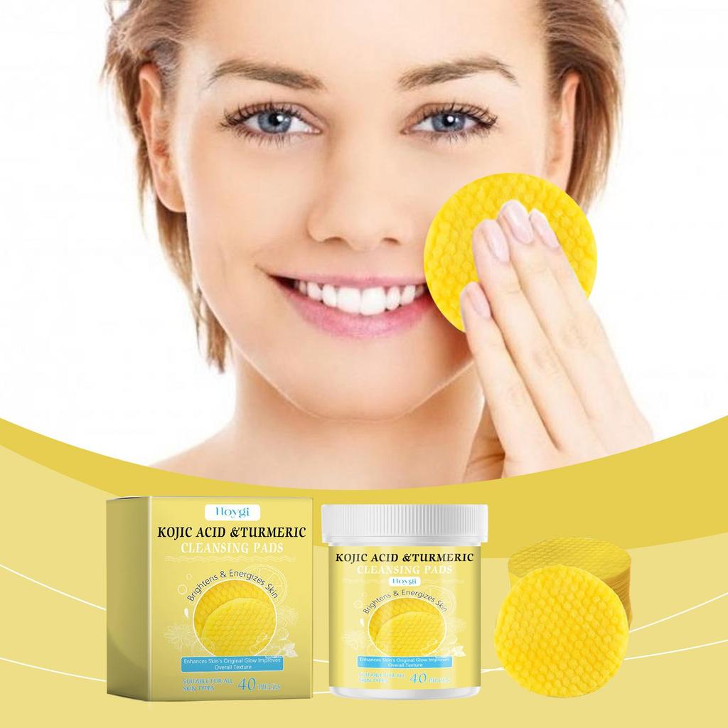 Очищающие подушечки с куркумой и койевой кислотой для ежедневного очищения лица, бережного ухода за кожей, увлажнения и осветления.