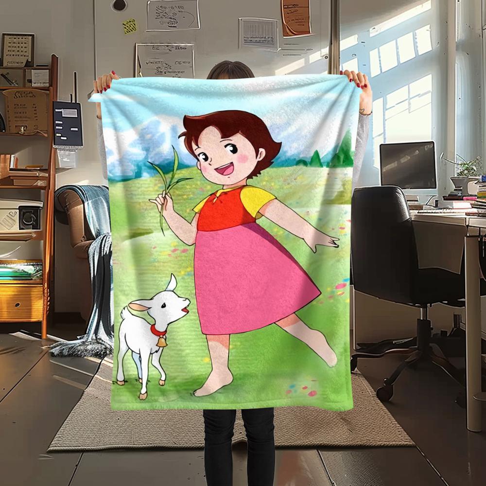 1PC Heidi Alps Cartoon Print Flannel Blanket, High quality All Seasons, Home Decor, Warmth and Comfort, Perfect for Christmas Gifts