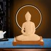 Керамическая статуэтка Будды со светодиодным ореолом, Регулируемая 6-уровневая подсветка, Медитативная фигурка 16 дюймов, Деревянное основание, Декор для дома в стиле дзен, Акцентное освещение