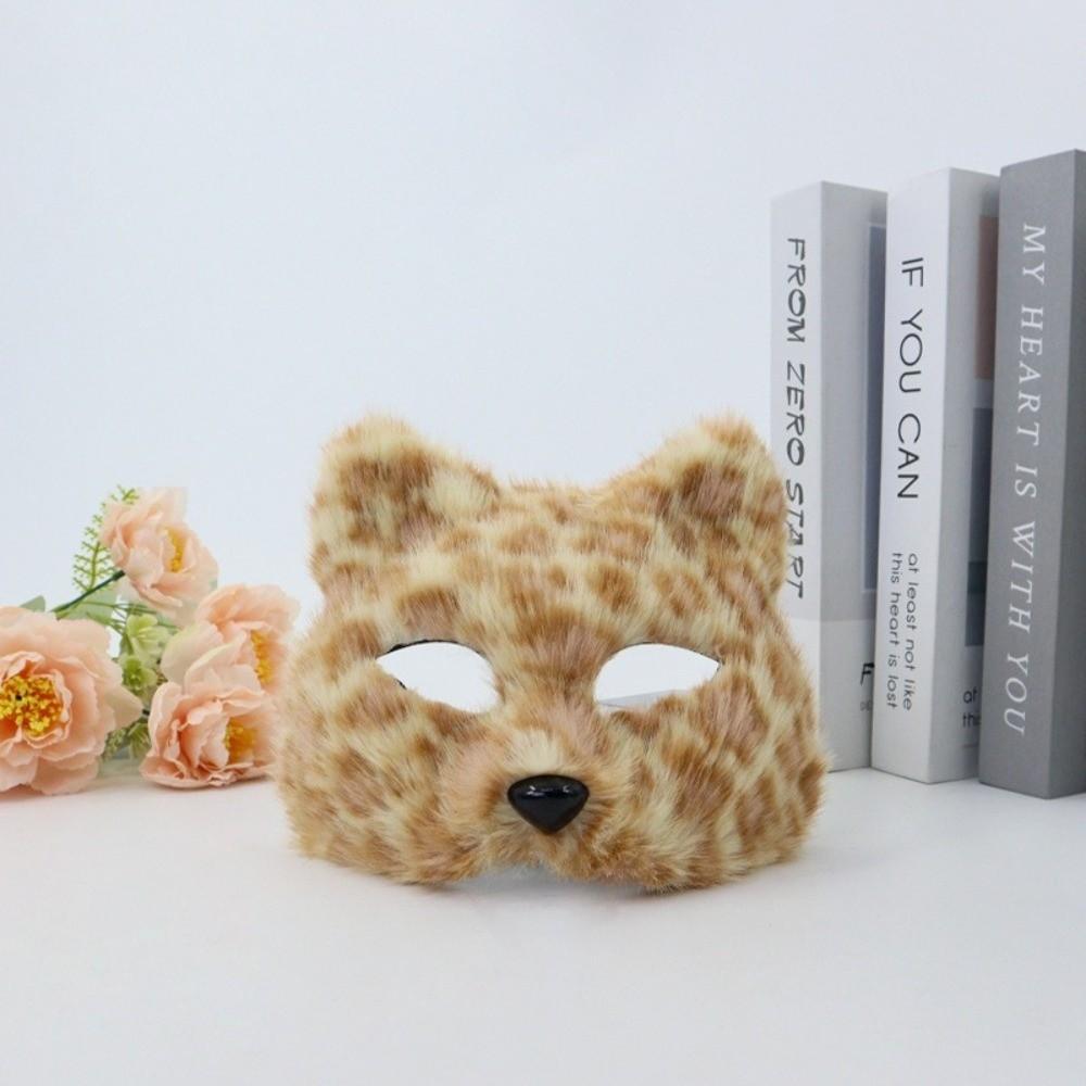 Realistic Cat Plush Mask Leopard Print Halloween Plush Mask Simple Masquerade Mask Cosplay Props