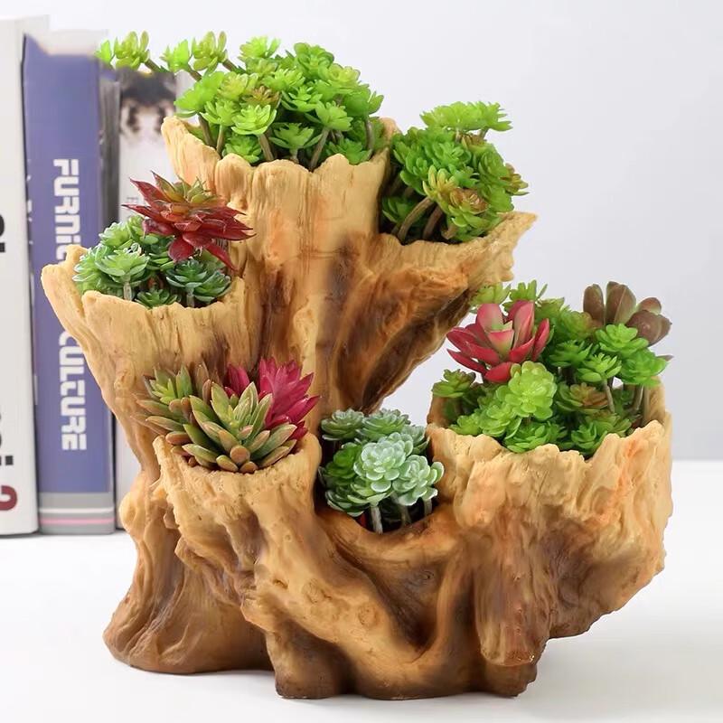 Irregular Wood-Grain Succulent Planter