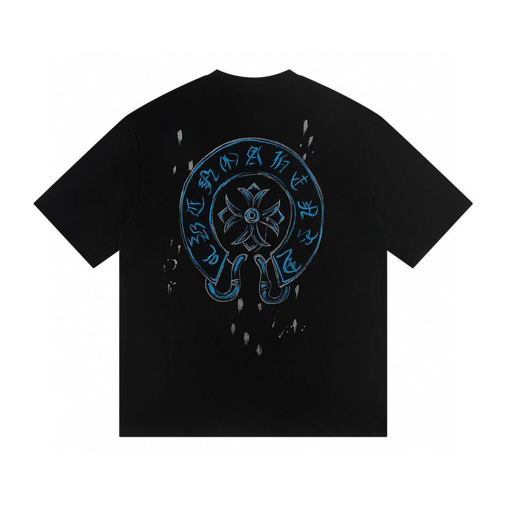 W391 CHROME HEARTS Лето 2026 Новая Высококачественная Хлопковая Круглый Вырез Свободная Большого Размера Футболка Парная Футболка