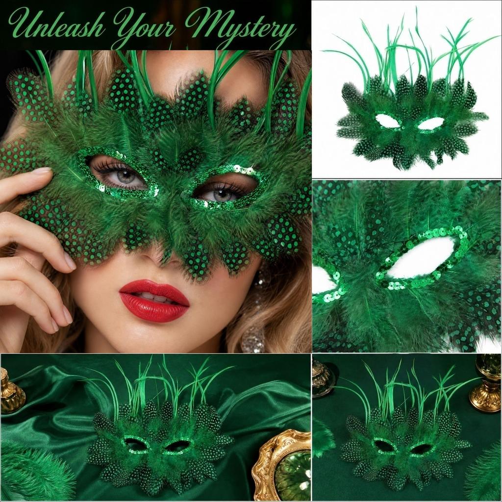 Elegant Feather and Sequin Masquerade for Party and Costume Events - Eye Cover