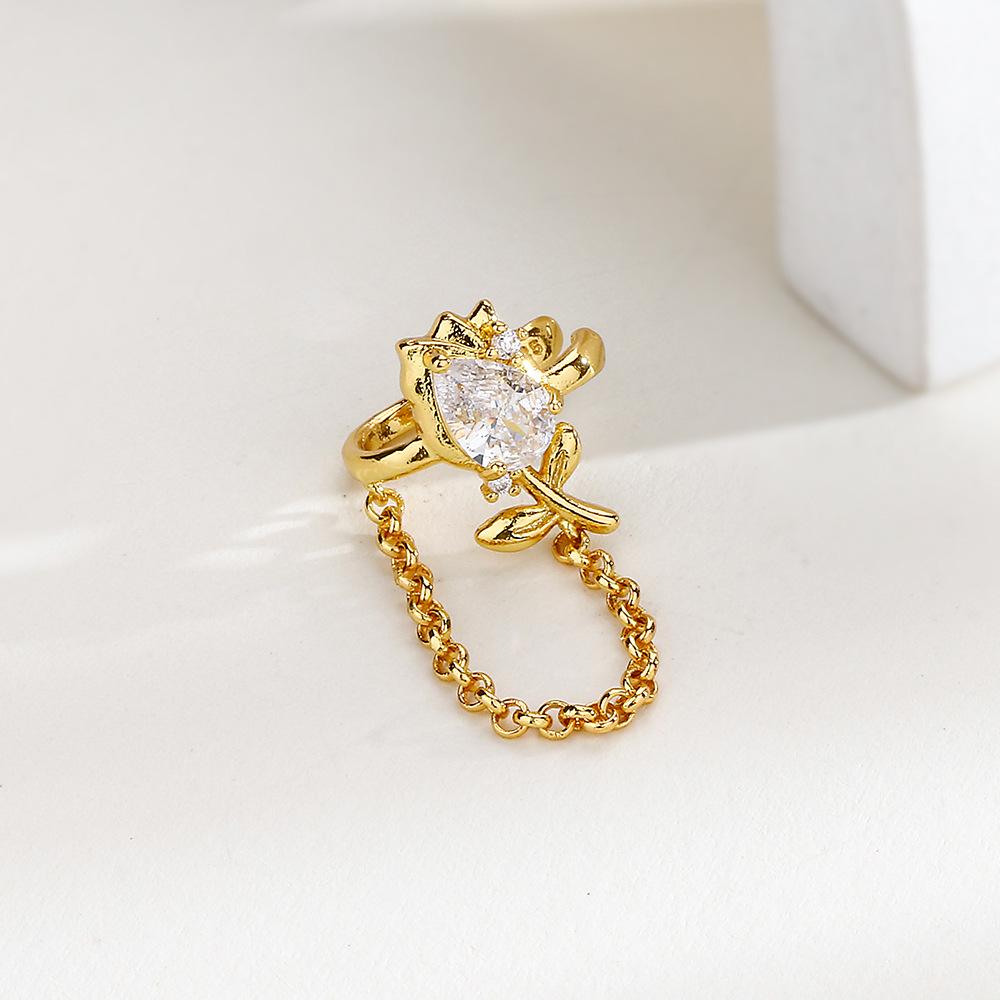 Sweet Rose Flower Ear Clip Chain Design Zircon Lily Of The Valley Ear Bone Clip Without Ear Piercings