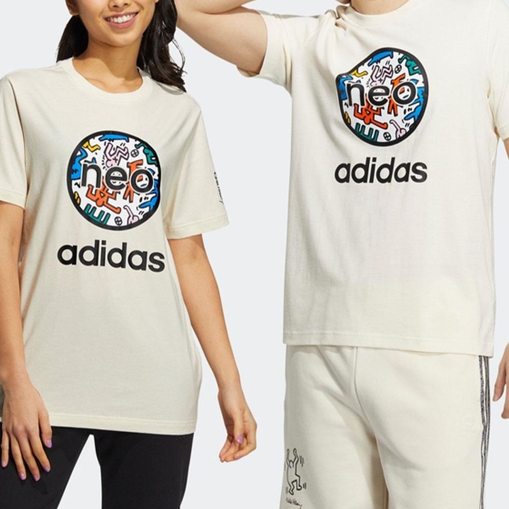 adidas Neo X Keith Haring Повседневная спортивная футболка с логотипом совместного бренда с короткими рукавами Топы унисекс Белого цвета HD7265