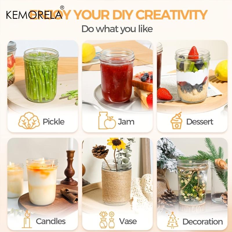 KEMORELA Mason Jars 350ML With Lids 4PCS Pint Mason Jars with Seal Bands Glass Canning Jars for Honey Jam Jelly Coffee Salad