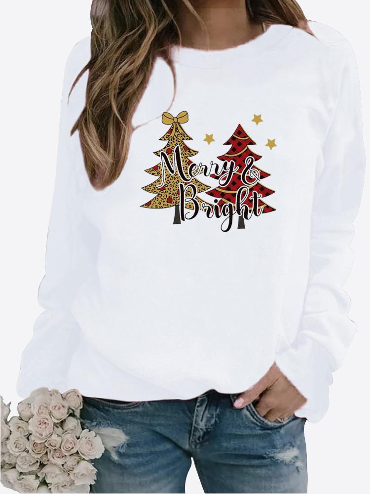 Женский осенне-зимний пуловер с рождественским принтом, блузка, повседневный свитер, топы с длинными рукавами, футболка, женская круглая шея