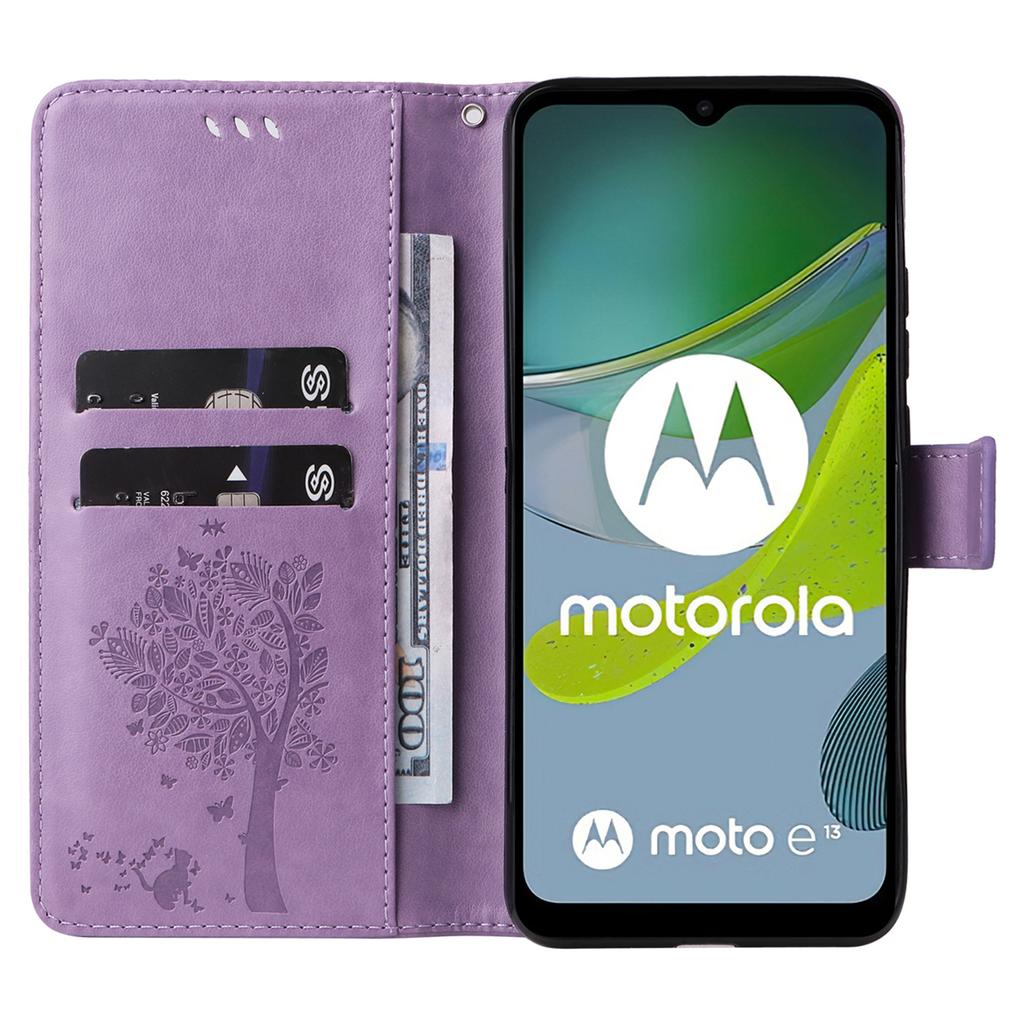 Чехол для телефона Motorola Moto E13 4G с подставкой, узор «Кошачье дерево», кожаный кошелек, мобильная накладка