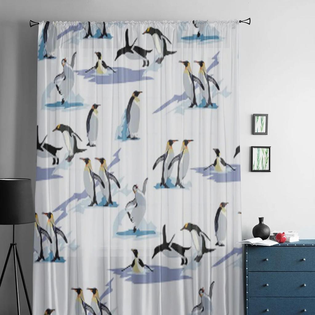 Cool Penguin Hats Silhouettes Tulle Curtain For Living Room Sheer Valance Curtain For Kitchen Bedroom Window Drapes