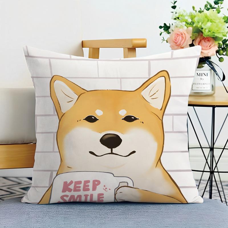 Cartoon Shiba Inu Print Decorative Pillowcase Bedroom Living Room Square Cushion Pillowcase