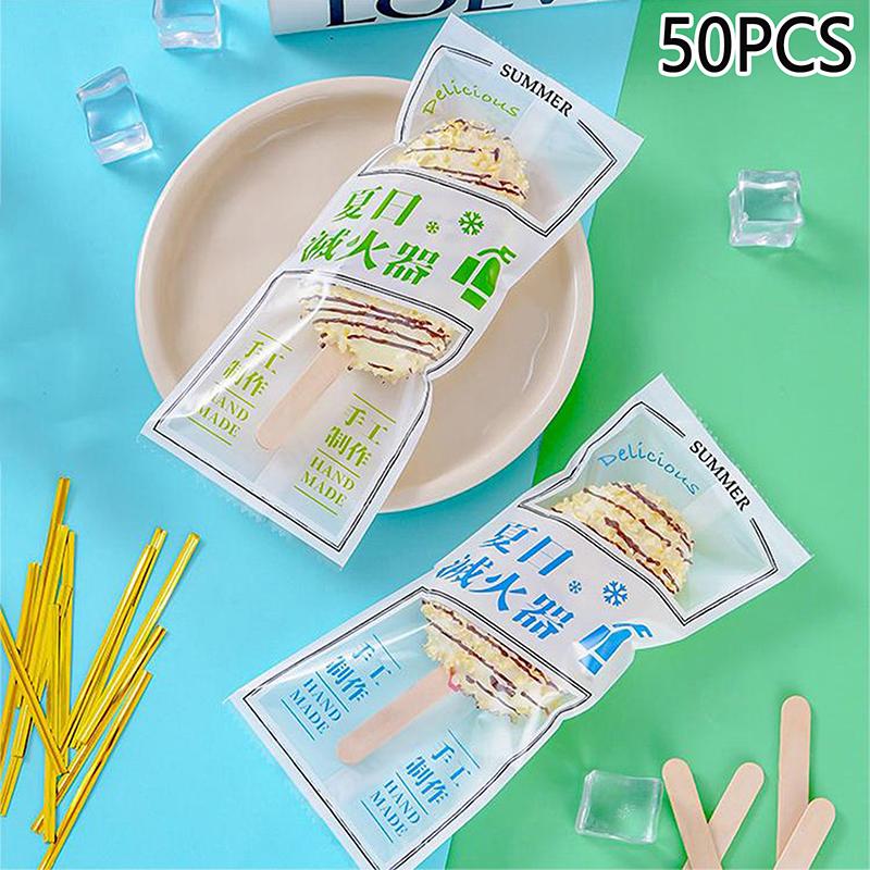 50pcs Food Grade Ice Cream Bags Disposable Plastic Popsicle Protective Cover Storage Transparent Ice Popsicle Packing Bag DIY