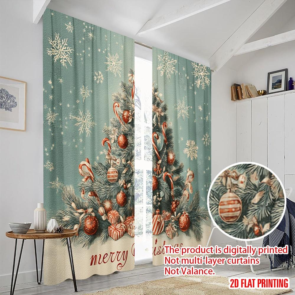 2pcs,2D Plane Printing Creative Curtains Christmas Tree (2) Durable Polyester (without Rod) Decorations Outdoor Perfect for