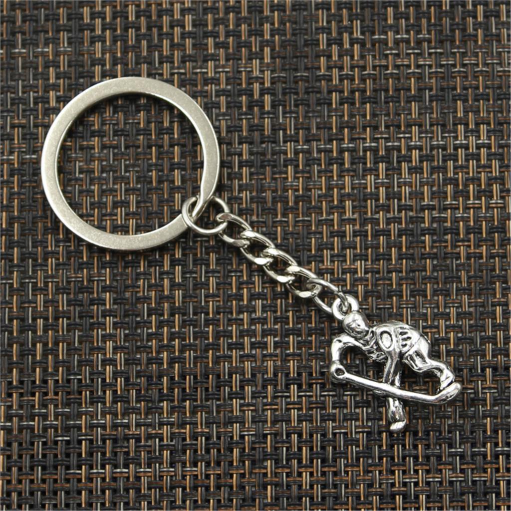 Fashion Keychain 25x16mm Hockey Player Sporter Bronze Silver Color Pendants DIY Men Jewelry Car Key Chain Ring Holder Gift