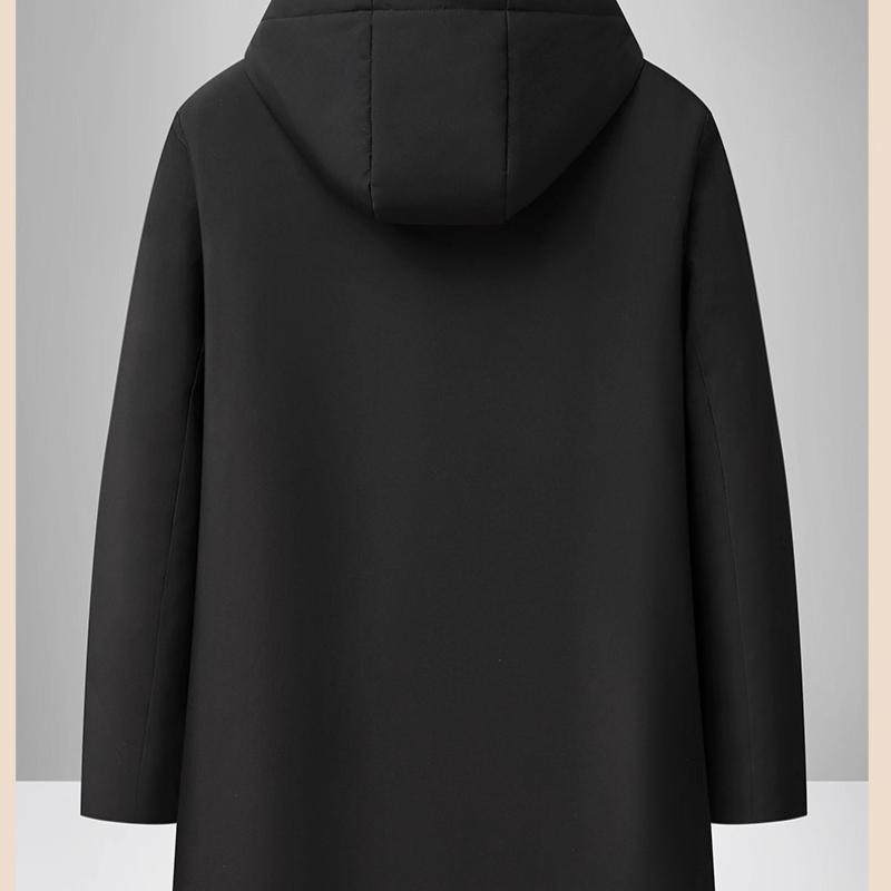 Уютное мужское пуховое пальто Зимняя длинная стеганая куртка на молнии с флисовой подкладкой Пуховик Ветрозащитная теплая утолщенная парка с капюшоном Пальто