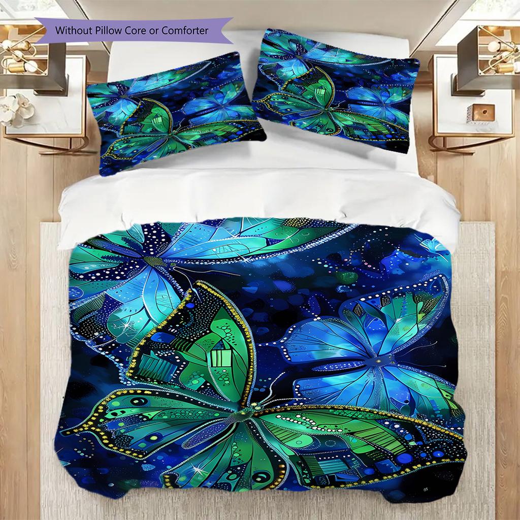 Flowers and Insects Pattern Bedding Quilt Set Quilt Cover Pillowcase Home Decoration Birthday Gift (1 * duvet cover + 2 * pillowcase, without core)