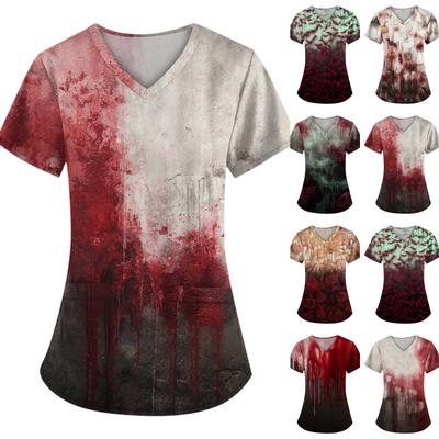 Женская Хэллоуинская Принтованная Свободная V-образная Горловина Карман Короткий Рукав Форма Форма