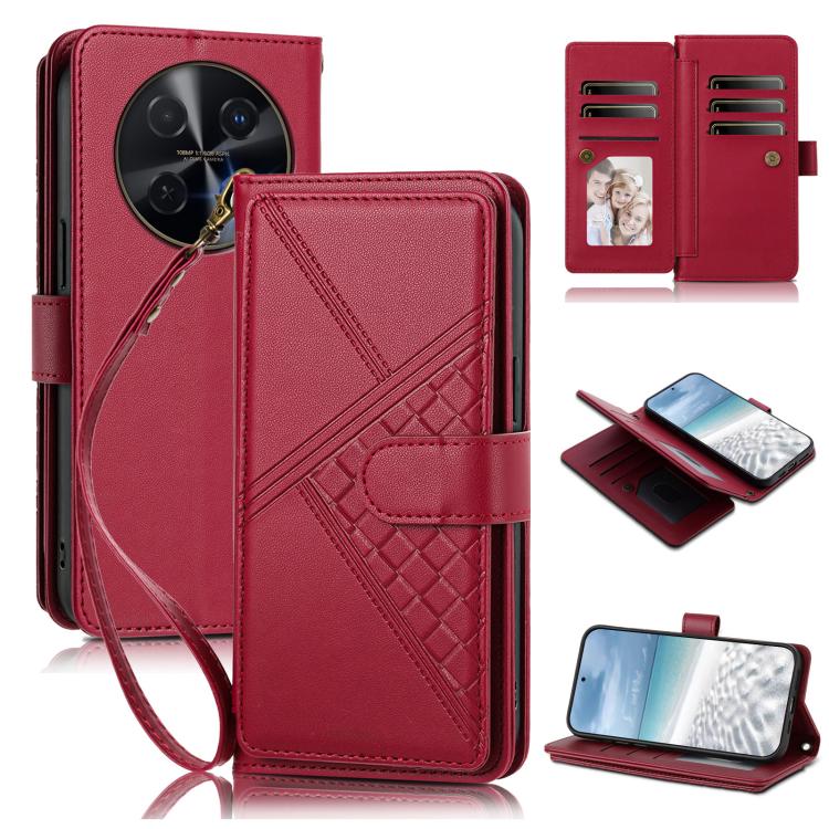 Embossed Secure Clasp 9-Card Slot Vegan Leather Phone Case with Wrist Strap