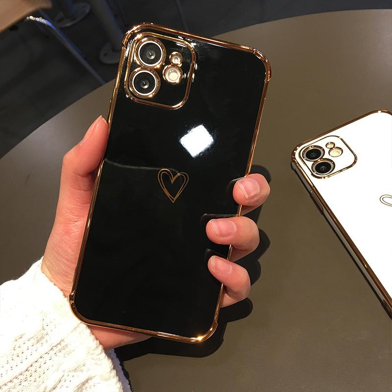 Применимо к мобильному телефону iPhone17 Apple 16promax гальваническое покрытие любовь iPhone15/XS/XR прямой край защитный чехол