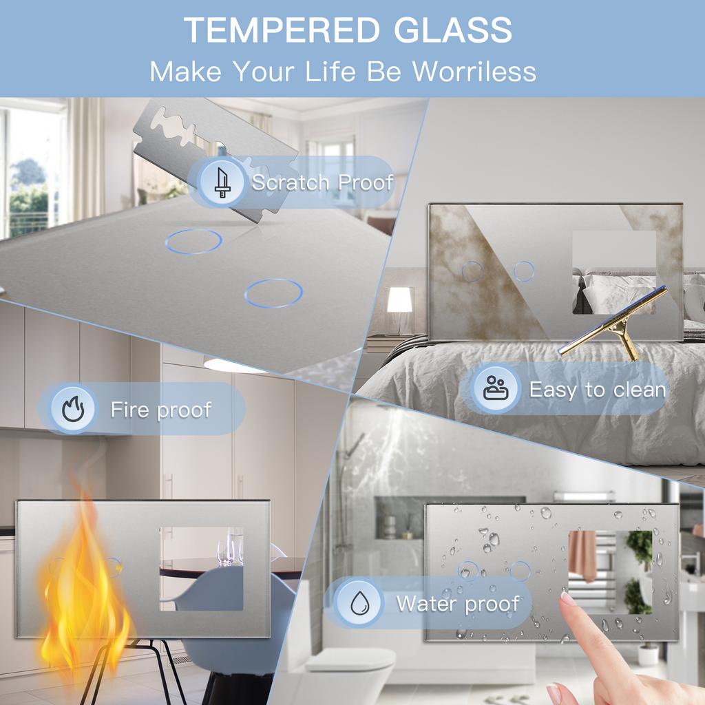 Bseed New Zigbee Single Live 1/2/3 Gang Touch Switch EU Standard With Normal Socket 4 Color Crystal Glass Panel Smart Home