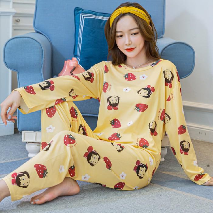 Женский мультяшный пижамный комплект - Рубашка с длинным рукавом и брюки, Домашняя одежда для маленьких студенток на весну и осень