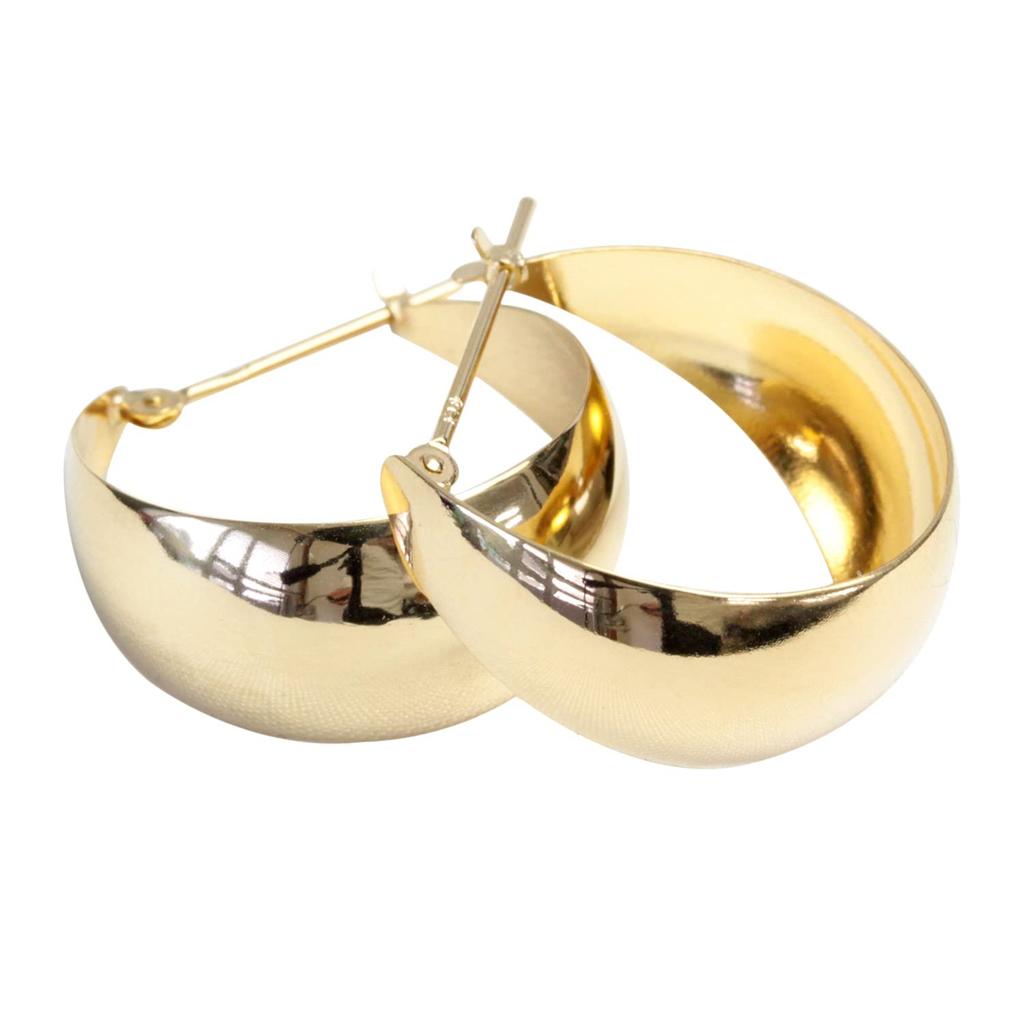 K18 Hoop Earrings 10mm X 20mm Moon Earrings Moon Shell Earrings Bullion Earrings Hoop Yellow Gold [Jewelry Excellente]