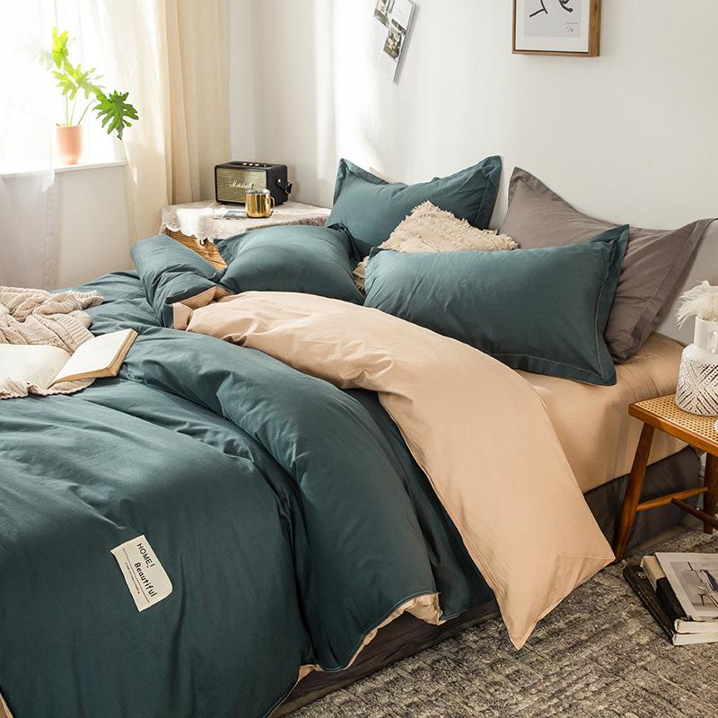 Ins стиль, сплошной цвет, хлопковая простыня из четырех предметов, пододеяльник, кровать из чистого хлопка, двойное одеяло, комплект из трех предметов