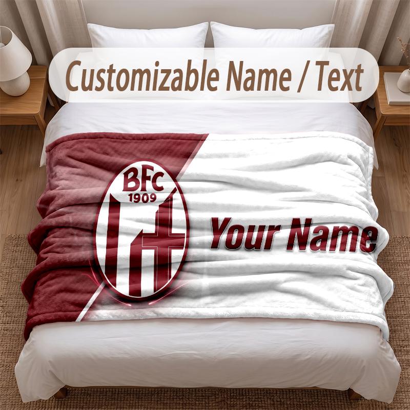 Bologna FC Printed Flannel Blanket Custom Name Text Soft Warm Throw For Bedroom Holiday Gift