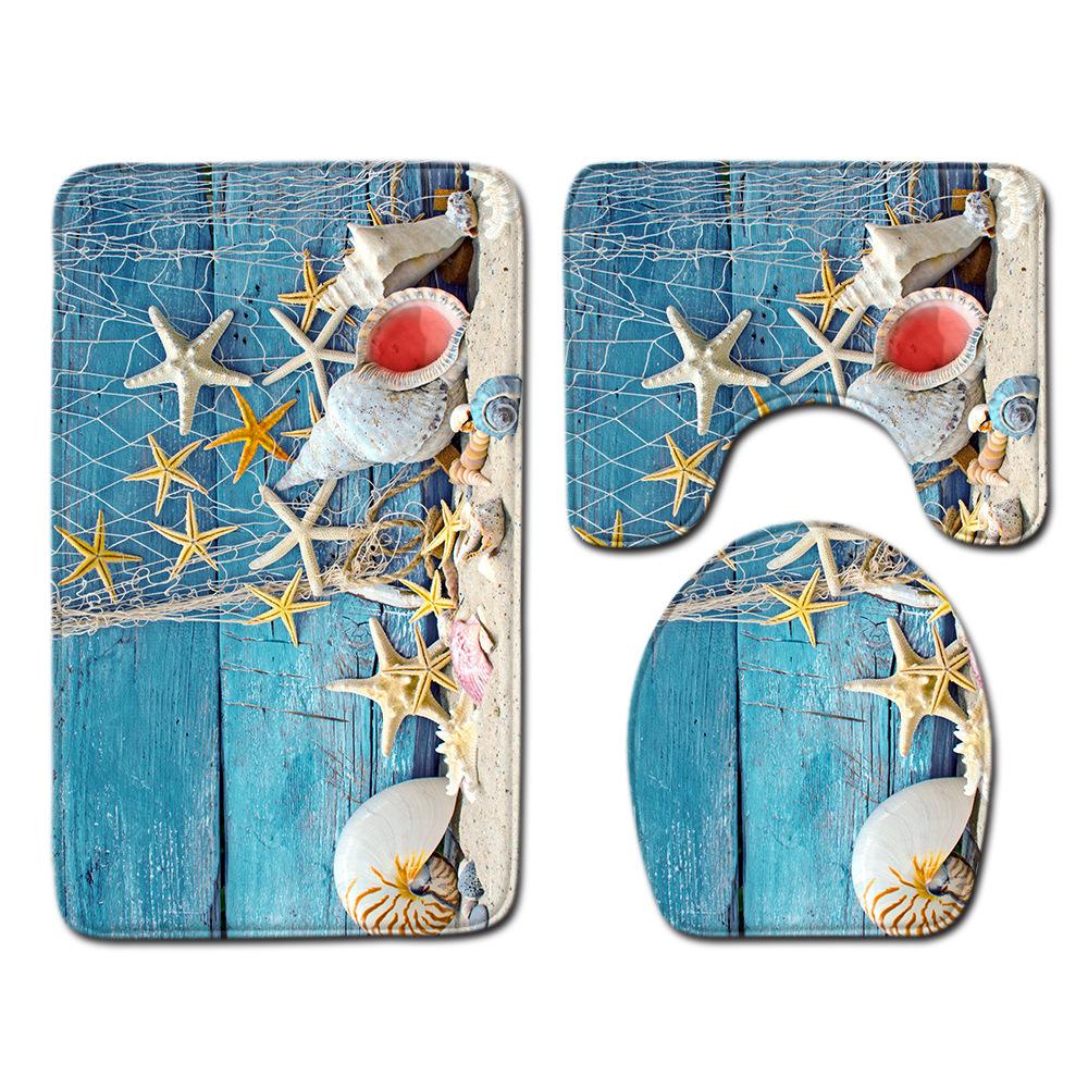 Beach Bathroom Toilet Three-Piece Floor Mat Doormat Bathroom Carpet